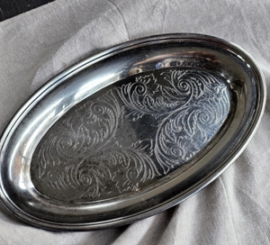 Plateau de service ovale en argent plaqué, style moderne fait main, décoratif et orné de motifs en relief, pour la maison, la salle à manger et l'hôtellerie - Product Image 5