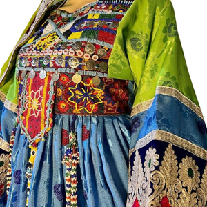 Classic Afghan Kuchi Dress Multi Color <b>Mirror</b> Work Chest Piece Intricate Silver Border Embroidery Traditional Afghan Kuchi Dress - Product Image 5