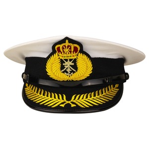 Gorra Formal Blanca Personalizada con Diseño de Laurel Bordado en Oro, Banda Negra, Bordado a Mano, para Hombre Adulto, 56-58CM - Product Image 1