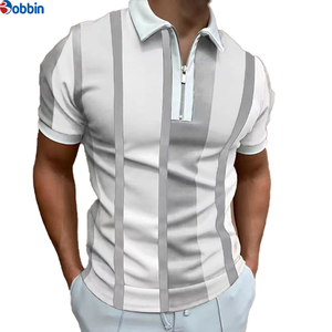 Polo de manga corta a rayas para hombre, de moda, con cremallera, informal, de punto, en bloques de color verde, blanco y negro. - Product Image 4
