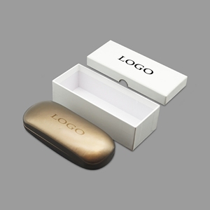 Étui à lunettes de luxe haut de gamme rectangulaire or et blanc avec logo personnalisé - Product Image 2