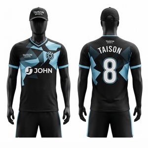 Uniforme de Fútbol para Hombre, Premium, 100% Poliéster, 150 GSM, Negro y Azul, Impresión Digital, Jersey de Malla Antiencogimiento, Logotipo Personalizado - Product Image 1