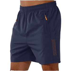 Shorts Bermuda pour homme bleu marine à séchage rapide avec poche latérale et détail à pois orange, vêtements de sport décontractés, taille élastique, 300 GSM - Product Image 5