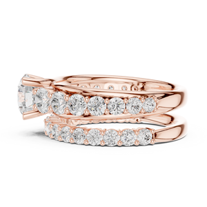 Elegante anillo de compromiso de oro rosa chapado con moissanita redonda y diamantes, engaste halo tipo cojín, diseño trenzado de varias filas para mujer - Product Image 2