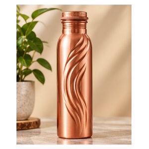 Bouteille d'eau en cuivre artisanale, finition martelée, portable, avec couvercle, design minimaliste - Product Image 5