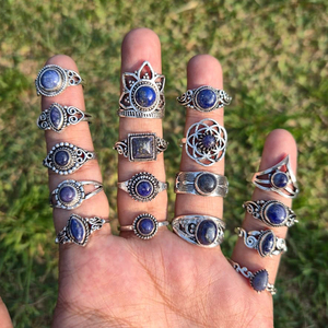 JewelryTownIN Natural Lapis Lazuli <b>Rings</b> Bulk Wholesale Handmade Blue Gemstone Silver Plated Adjustable Boho Statement Jewelry - Product Image 2