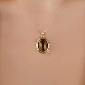 Collier pendentif œil de tigre ovale en argent sterling 925 plaqué or 14 carats, certifié IGI, design unique, bijou élégant, cadeau pour femme - Product Image 2