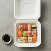 Boîte alimentaire à clapet en bagasse de 8 pouces, compostable, biodégradable, jetable, en fibre de canne à sucre, avec couvercle durable pour plats à emporter