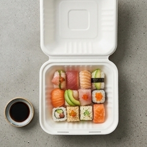 8 Inch Bagasse Clamshell Food <b>Container</b> Compostable Biodegradable Disposable Sugarcane Fiber <b>Takeaway</b> Box Home Use Restaurants - Product Image 4