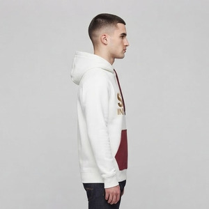 Sweat-shirt à capuche blanc pour homme SAAR INDUSTRIES avec logo doré et poche rouge, vêtement décontracté d'hiver, anti-boulochage, ODM - Product Image 3
