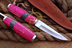 Couteau de chasse artisanal en acier Damas, acier inoxydable, lame fixe, manches en bois, couteau de survie pour le camping en plein air - Product Image 5