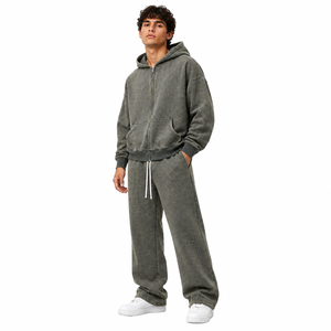 Conjunto de Sudadera con Capucha y Pantalones Deportivos Holgados de Algodón 400 GSM con Lavado Ácido Personalizado, Estilo Vintage, OEM - Product Image 4