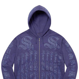 Sweat à capuche zippé tendance pour homme, violet, avec strass, en coton épais, orné de cristaux scintillants, style streetwear Y2K, graphique, coupe oversize - Product Image 3