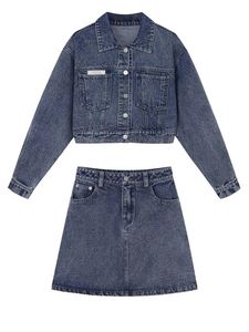 Ensemble en jean pour femme de haute qualité, respirant, décontracté et tendance, composé d'un haut et d'une jupe en jean - Product Image 4