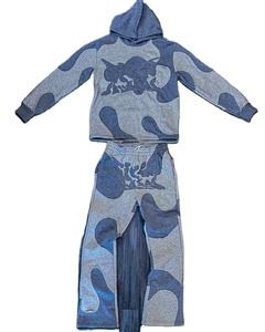 Ensemble survêtement personnalisé pour homme, streetwear, patchwork déchiré, sweat-shirt et pantalon de survêtement, ensemble de survêtement - Product Image 1