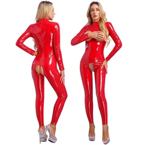 Body da Donna a Maniche Lunghe <span class=keywords><strong>in</strong></span> Vernice con Apertura sul Petto e sul Cavallo Tuta Catsuit Sexy Stile Uniforme - Product Image 2