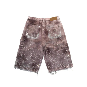 Pantalones Cortos de Lujo Personalizados para Hombre con Pedrería, 100% Algodón de Alta Calidad con Patrón Sólido de Pedrería, Estilo Urbano, Efecto Desgastado por el Sol - Product Image 6