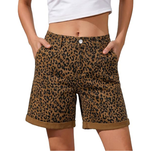 Bermudas de Algodón con Estampado de Leopardo y Cintura Alta Personalizadas, con Dobladillo Reforzado y Estampado Safari, Shorts Casuales para Mujer con Bolsillos - Product Image 1