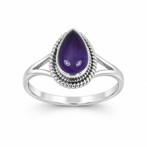 Anillo de Amatista Púrpura Natural en Forma de Pera, Plata de Ley 925, Hecho a Mano, Anillo de Piedra de Nacimiento, Joyería Fina al por Mayor - Product Image 5