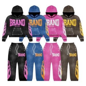 Sudadera con Capucha Negra para Hombre Marca Galleria, Estampado Flock con Logotipo Rosa, Estilo Urbano, Manga Larga, Corte Holgado, Invierno, Casual, Transpirable, Tejido Grueso - Product Image 1