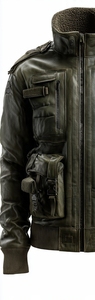 Veste en cuir tactique pour homme avec col rabattable - Product Image 4