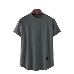 Kaus Bordir Warna Polos untuk Pria, T-shirt Kerah Bulat Kasual Longgar Adem Warna Polos Simpel untuk Pria