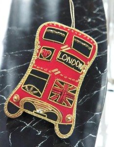 <b>London</b> <b>Bus</b> <b>Toy</b> Zari Hanging with Embroidery & Beadwork – Handmade Fabric Wall Ornament for Home & Souvenir Decor I Zari Keyring - Product Image 2