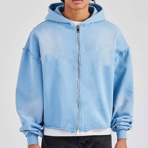 Sudadera con Capucha y Cremallera Extra Grande Unisex Azul Claro, Informal, de Felpa Francesa, Algodón, Ropa Urbana, para Otoño - Product Image 2