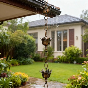 Cadena de lluvia con forma de flor, perfecta para decoración de jardines exteriores con temática floral y como acento decorativo para entradas y caminos, procedente de la India. - Product Image 1