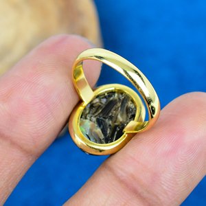 Natural <b>Abalone</b> <b>Shell</b> Oval Cab Gemstone 18k Gold Plated Bezel Handmade Fusion Ring For Women - Product Image 2