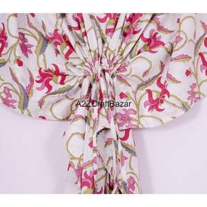 Vestido Abaya Largo para Mujer, Estampado a Mano, Estilo Kaftan, Informal, Hecho a Mano en Oriente Medio, de Algodón Puro, para Verano y Otoño - Product Image 3