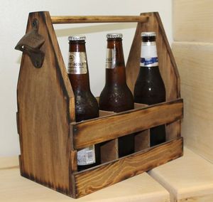 Hot Sales Bamboo Wooden Beer Caddy Carrier Bottle Opener Bottle Caddy <b>Drink</b> Holder Sampler Boards Removable 6 Pack Beer Carrier - Product Image 3
