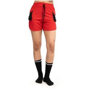 <b>Women's</b> Red Athletic <b>Shorts</b> with <b>Black</b> Side Panels Drawstring Waist Lightweight Sports <b>Shorts</b> for Running Training and - Product Image 1