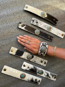 กำไลข้อมือหนังวัวแท้สีเทอร์ควอยซ์และหินเครื่องประดับตะวันตกกำไลข้อมือแบบปรับได้สำหรับผู้หญิง - Product Image 3