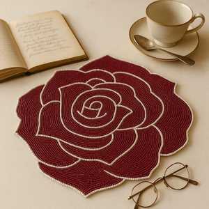 Handmade Red Rose Fabric <b>Placemat</b> Flower Shape Classic Table Mat Decorative <b>Set</b> - Product Image 4