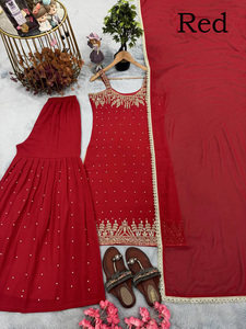 Salwar Kameez Azul Bordado con Lentejuelas y Trabajo Dana, Corte Ajustado para Mujer, Traje Tradicional de Verano para Bodas y Fiestas, en Faux Georgette - Product Image 3