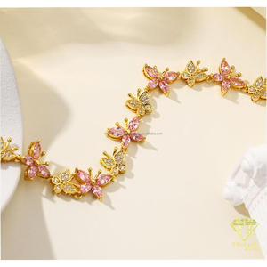 Elegant Gold Tone Bracelet Featuring <b>Pink</b> <b>Petal</b> Details And Clear Sparkling Accents For Retailers And Resellers - Product Image 5