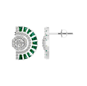 Pendientes de tuerca finos de Plata de Ley 925, piedra preciosa Esmeralda natural, Diseño de Medio Aro, oro blanco, certificado IGI, diamante, fiesta de moda - Product Image 1