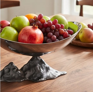 Modern <b>Metal</b> <b>Bowl</b> With Mountain Base Handmade Polished Decorative Centerpiece For Home Interior Elegant Tabletop Accent - Product Image 3
