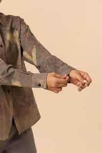 Traje de pantalón de pierna ancha con estampado abstracto y mezcla de lino - Product Image 3