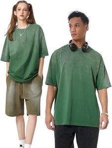 T-shirt oversize vintage délavé pour femme, hauts amples de sport à manches courtes, streetwear, t-shirt homme, nouveaux designs personnalisables - Product Image 2