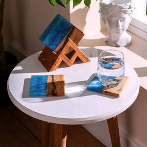 Wooden Rectangle Modern Eco-Friendly Coaster Holder Set Blue <b>Drink</b> Coasters Table Mat <b>Rack</b> for Home Cafe - Product Image 4