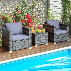 Set di mobili da giardino in rattan da 3 pezzi con divano bistrò e cuscini - Product Image 6