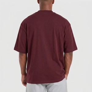 Nouvel Arrivage T-shirt Homme Bordeaux Oversize en Coton Premium Coupe Décontractée Col Rond Manches Courtes Style Minimaliste Streetwear Décontracté Quotidien - Product Image 4