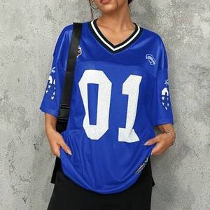 Camiseta de Fútbol Americano Azul con Logotipo Personalizado, Malla Transpirable, Estilo Hip Hop Urbano, Cuello en V, Ropa Deportiva de Entrenamiento para Hombre y Mujer 01 - Product Image 6