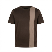 Herenshirt, marineblauw, korte mouwen, O-hals, met grijs contrastpaneel, casual regular fit, gebreid, effen kleur, blokdesign