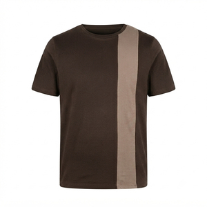 Camiseta de Manga Corta para Hombre, Color Azul Marino, Cuello Redondo, con Panel en Contraste Gris, Corte Regular Informal, Diseño de Bloques de Color Sólido en Tejido de Punto - Product Image 4