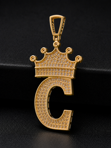 Custom Letter C Hip Hop <b>Crown</b> Pendant 925 Sterling <b>Silver</b> Moissanite Iced Men's Statement Streetwear Jewelry Luxury Gift - Product Image 3