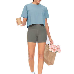 Haut court asymétrique pour femme à manches courtes, col rond, coupe ajustée, tricoté, séchage rapide, décontracté, mode estivale, léger et respirant - Product Image 6