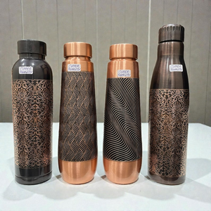 Handcrafted Black Copper <b>Water</b> <b>Bottle</b> Decorative Engraved Ayurvedic Drinkware Reusable <b>Metal</b> Flask Elegant Artisan Hydration - Product Image 1